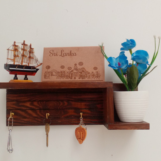 Wooden Wall Decorative Shelf With Key Hooks.